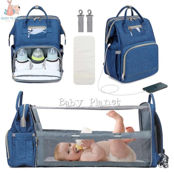 baby travel crib backpack - blue