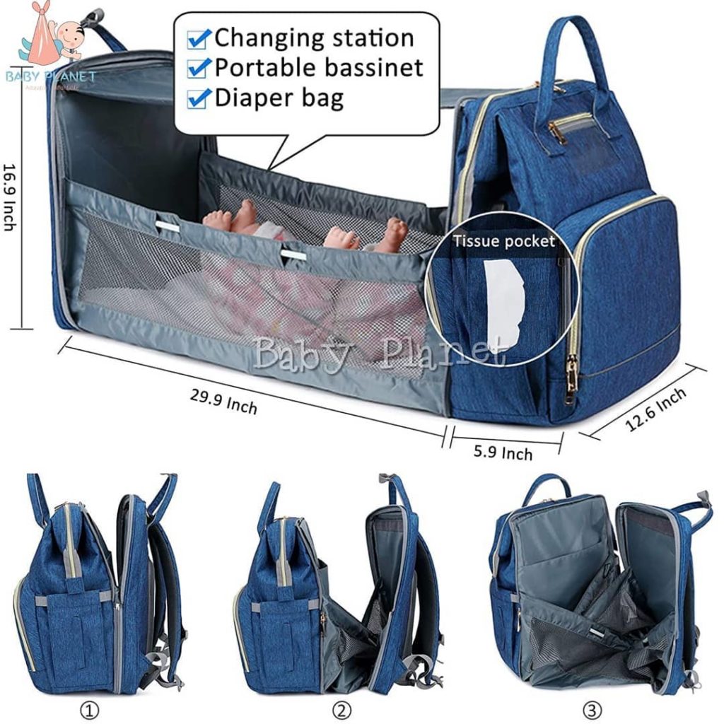 Multi Functional 3 in 1 Baby Travel Crib, Diaper Backpack and Changing