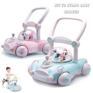 Baby Sit to Stand Push Along Carousel Walker with Rotating Cartoon Characters