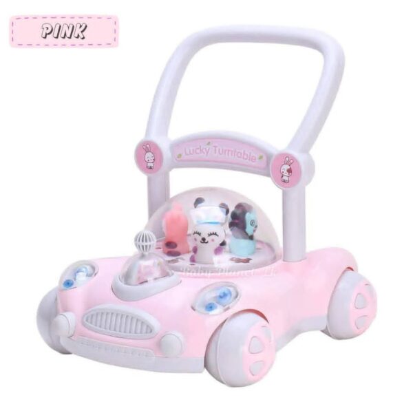 Baby Sit to Stand Push Along Carousel Walker with Rotating Cartoon Characters