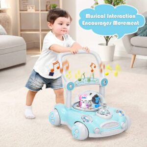 Baby Sit to Stand Push Along Carousel Walker with Rotating Cartoon Characters