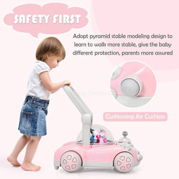 Baby Sit to Stand Push Along Carousel Walker with Rotating Cartoon Characters