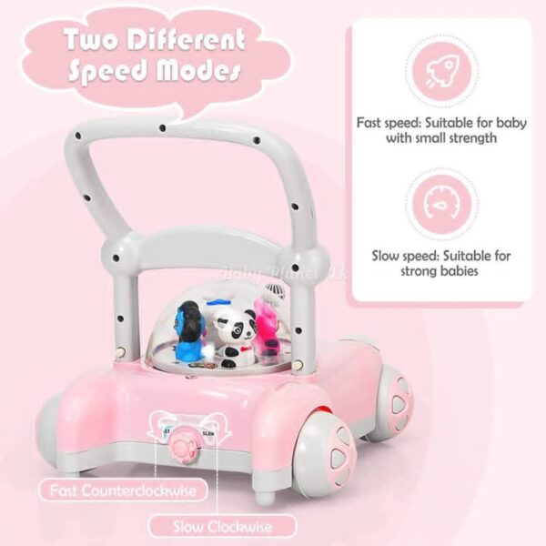 Baby Sit to Stand Push Along Carousel Walker with Rotating Cartoon Characters