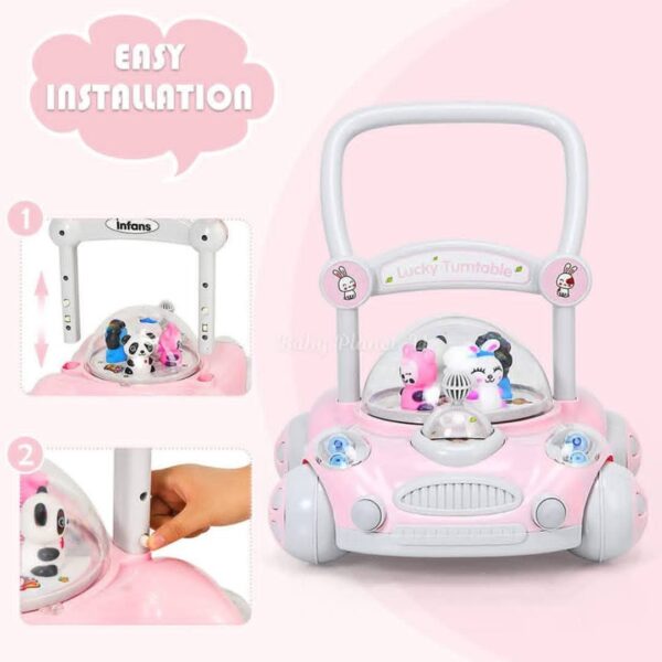 Baby Sit to Stand Push Along Carousel Walker with Rotating Cartoon Characters