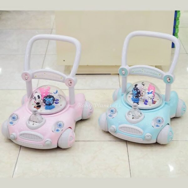 Baby Sit to Stand Push Along Carousel Walker with Rotating Cartoon Characters