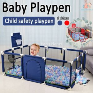 Baby Safety Playpen with Basketball Hoop, Football Field and 30 Colourful Balls