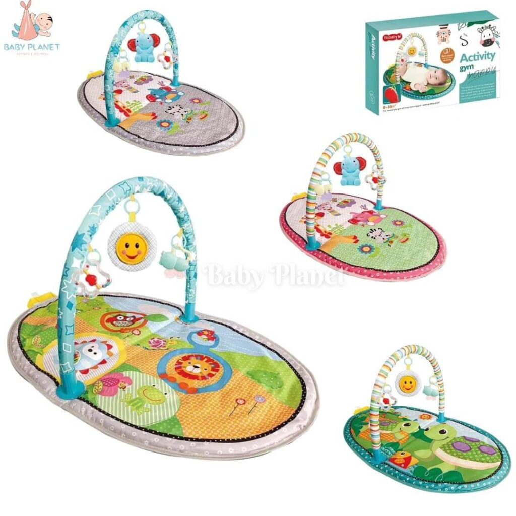 Cute Cartoon Design Baby Play Gym Mat with Hanging Toys Baby