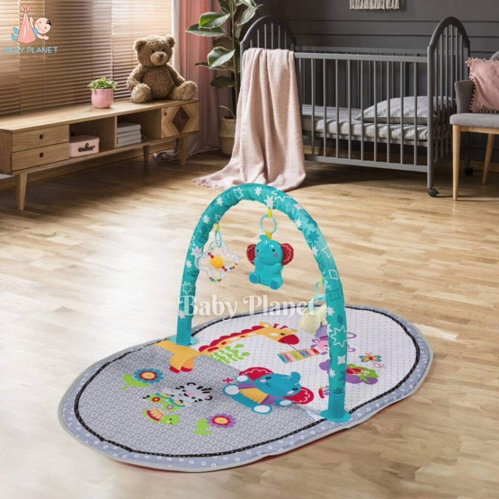 Cute Cartoon Design Baby Play Gym Mat with Hanging Toys Baby
