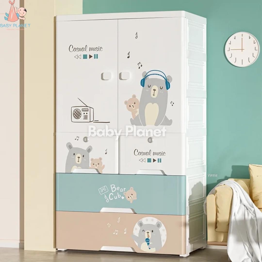 Imported Cute Cartoon Design Kids Wardrobe / Baby Cupboard with Drawers  (Casual Music) - Baby Planet