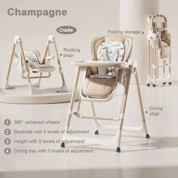 2 in 1 High Luxury Multi-functional and Reclinable Baby Feeding Chair and Swing