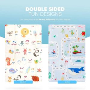 Double Side Printed XPE Foldable Large Baby Play Mat with Storage Bag (200×180cm) – 0.6cm thickness